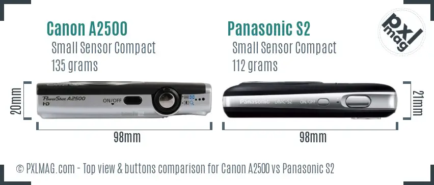 Canon A2500 vs Panasonic S2 top view buttons comparison