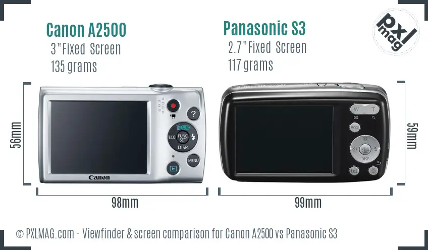 Canon A2500 vs Panasonic S3 Screen and Viewfinder comparison