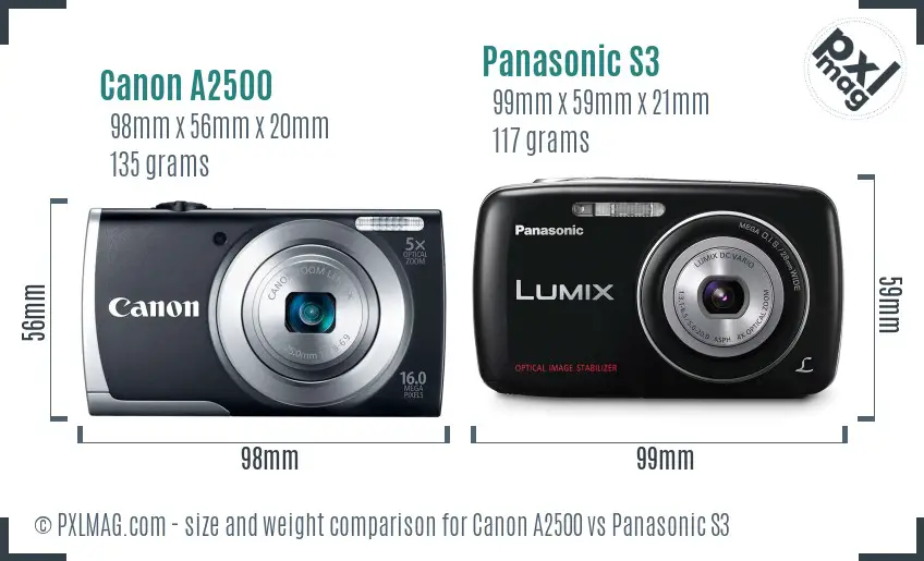 Canon A2500 vs Panasonic S3 size comparison