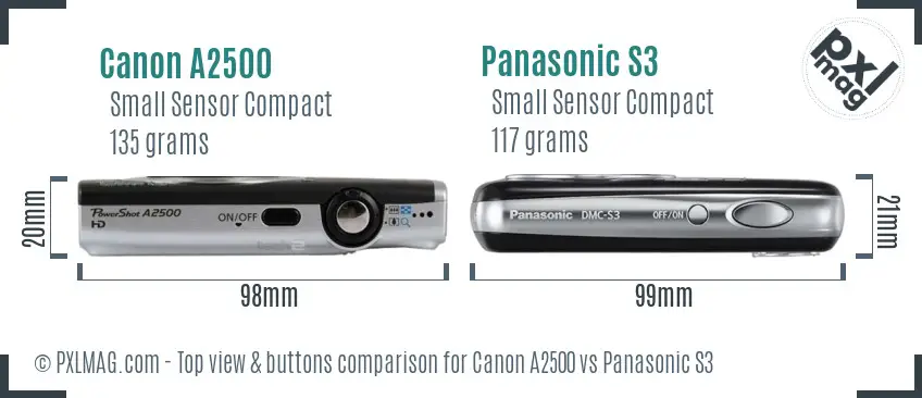 Canon A2500 vs Panasonic S3 top view buttons comparison