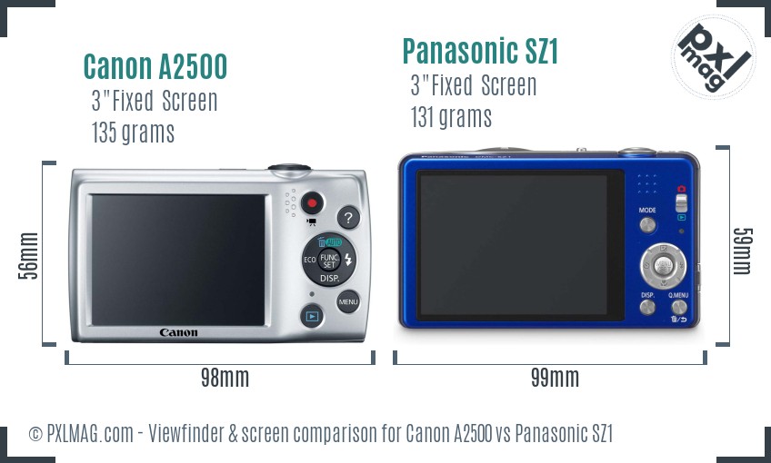 Canon A2500 vs Panasonic SZ1 Screen and Viewfinder comparison