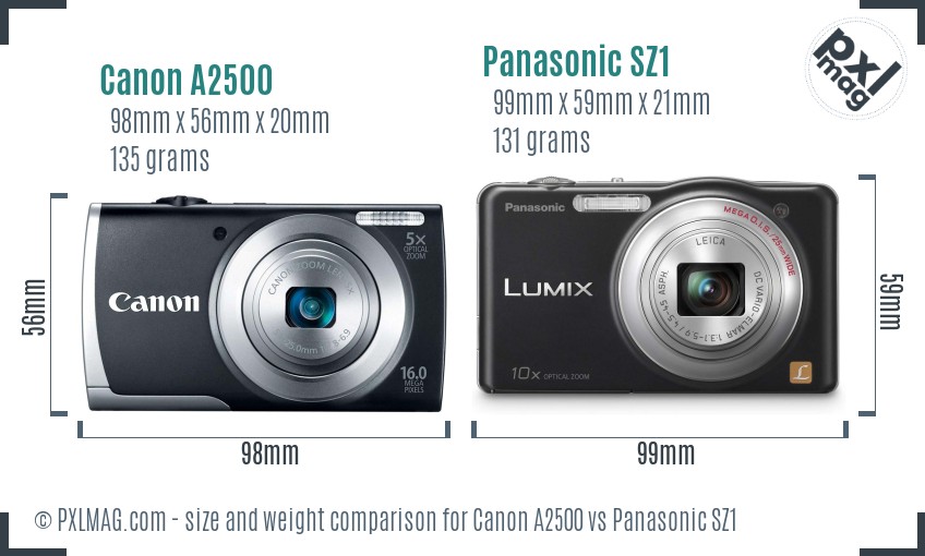 Canon A2500 vs Panasonic SZ1 size comparison