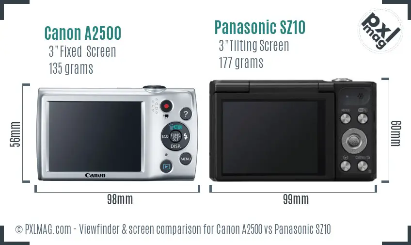 Canon A2500 vs Panasonic SZ10 Screen and Viewfinder comparison