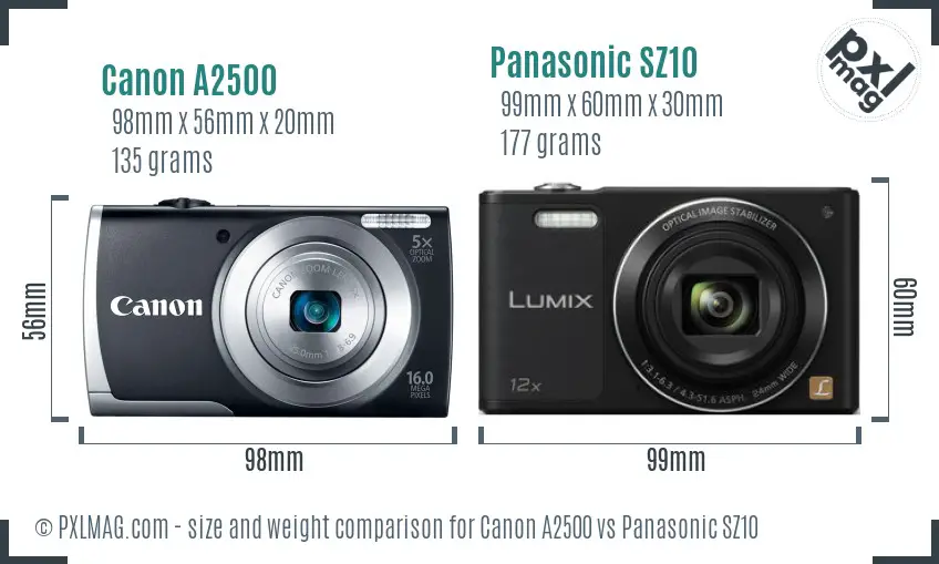 Canon A2500 vs Panasonic SZ10 size comparison