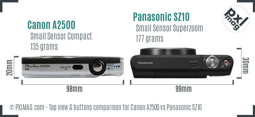 Canon A2500 vs Panasonic SZ10 top view buttons comparison