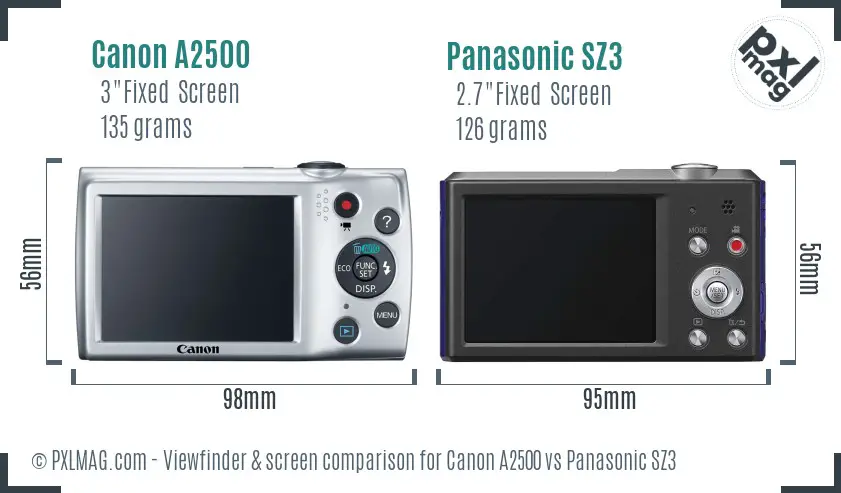 Canon A2500 vs Panasonic SZ3 Screen and Viewfinder comparison