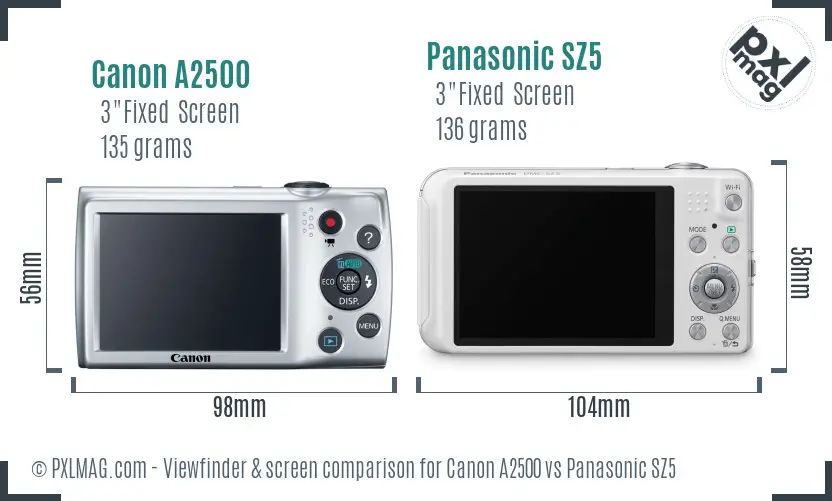 Canon A2500 vs Panasonic SZ5 Screen and Viewfinder comparison