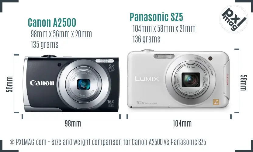 Canon A2500 vs Panasonic SZ5 size comparison