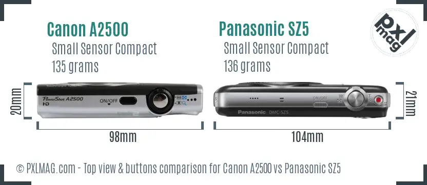 Canon A2500 vs Panasonic SZ5 top view buttons comparison