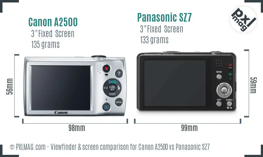 Canon A2500 vs Panasonic SZ7 Screen and Viewfinder comparison