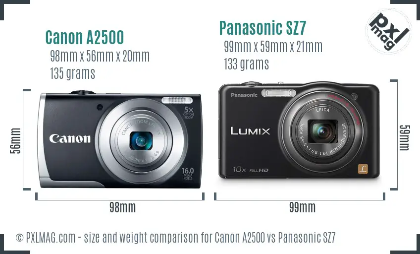 Canon A2500 vs Panasonic SZ7 size comparison