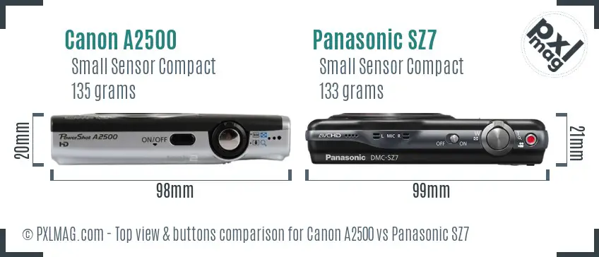 Canon A2500 vs Panasonic SZ7 top view buttons comparison