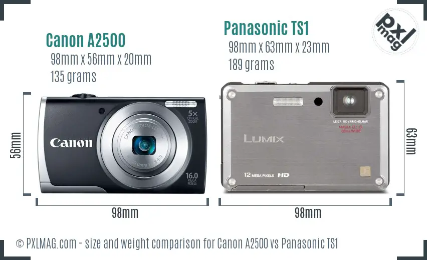 Canon A2500 vs Panasonic TS1 size comparison Canon A2500 vs Panasonic TS1 size comparison