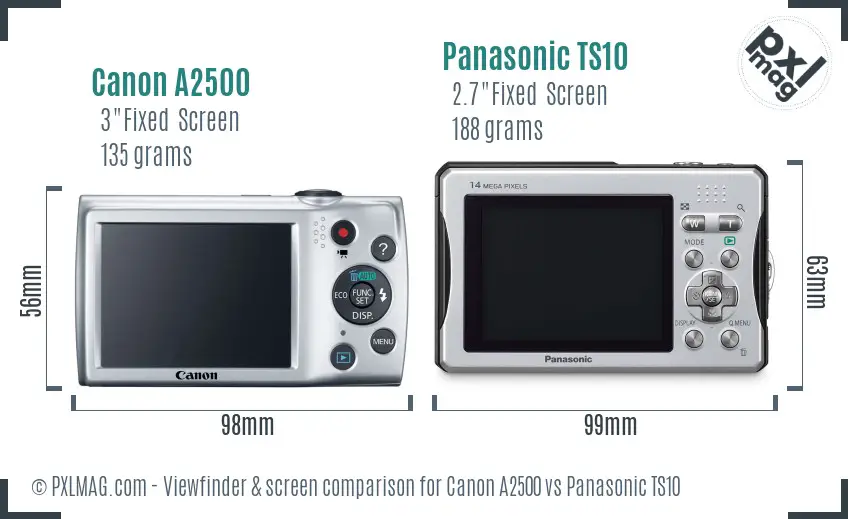 Canon A2500 vs Panasonic TS10 Screen and Viewfinder comparison