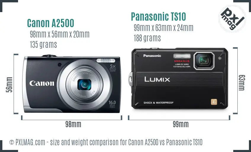 Canon A2500 vs Panasonic TS10 size comparison