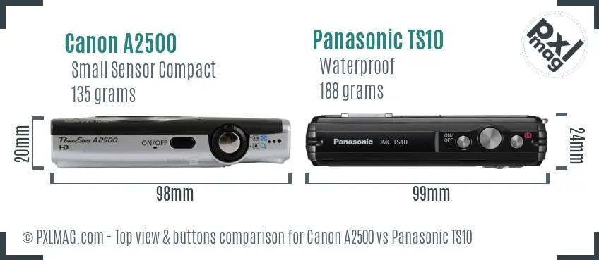 Canon A2500 vs Panasonic TS10 top view buttons comparison