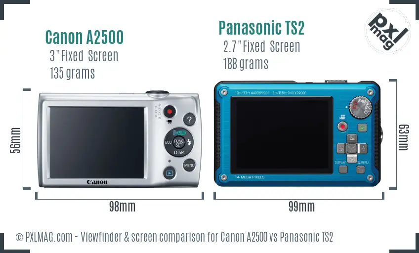 Canon A2500 vs Panasonic TS2 Screen and Viewfinder comparison