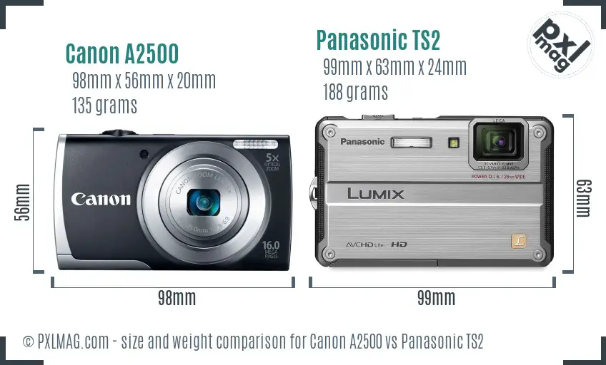 Canon A2500 vs Panasonic TS2 size comparison