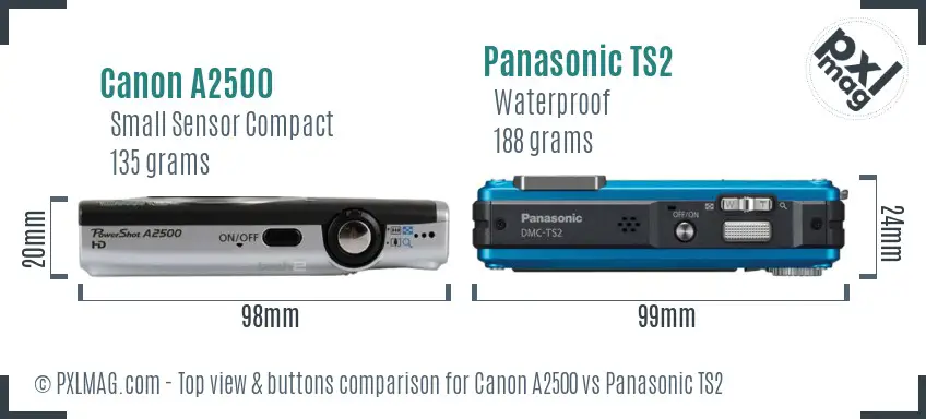 Canon A2500 vs Panasonic TS2 top view buttons comparison