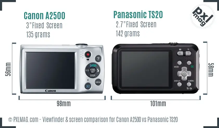 Canon A2500 vs Panasonic TS20 Screen and Viewfinder comparison
