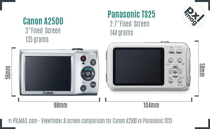 Canon A2500 vs Panasonic TS25 Screen and Viewfinder comparison