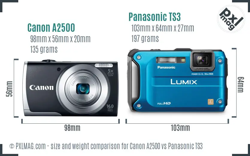 Canon A2500 vs Panasonic TS3 size comparison Canon A2500 vs Panasonic TS3 size comparison