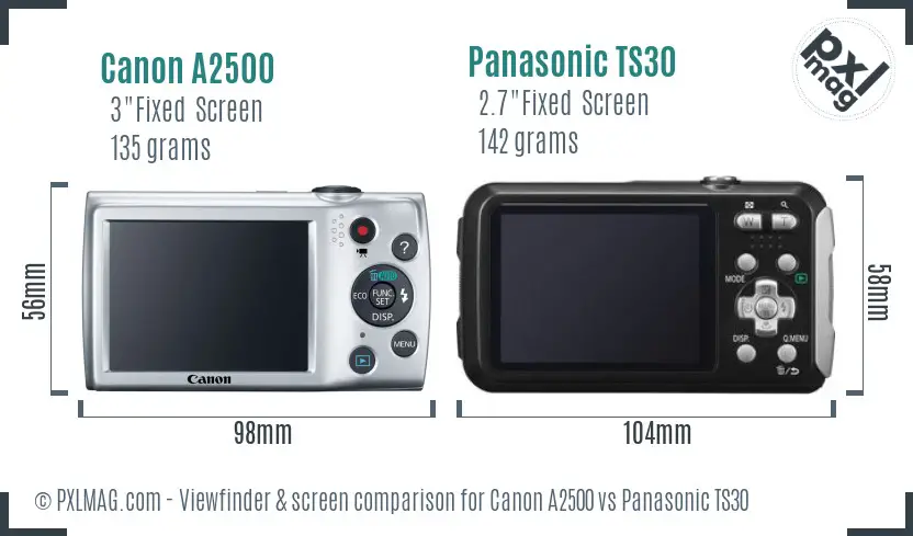 Canon A2500 vs Panasonic TS30 Screen and Viewfinder comparison