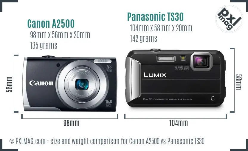 Canon A2500 vs Panasonic TS30 size comparison