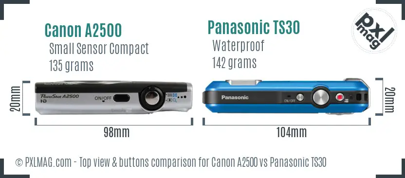 Canon A2500 vs Panasonic TS30 top view buttons comparison