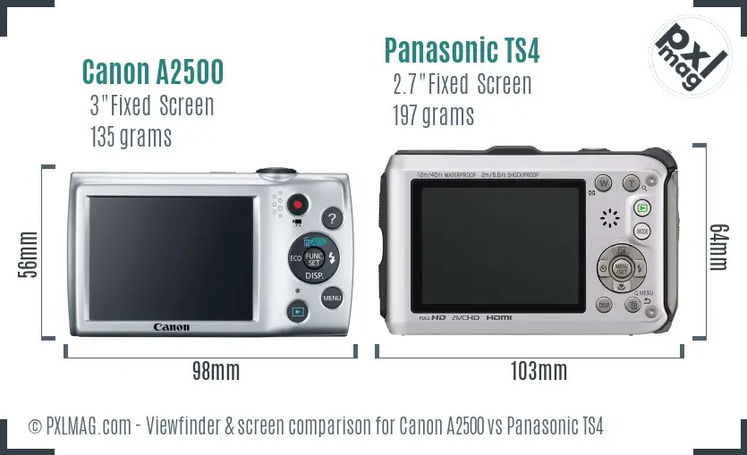 Canon A2500 vs Panasonic TS4 Screen and Viewfinder comparison