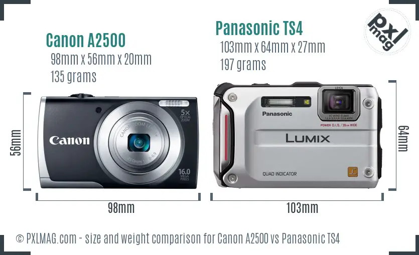Canon A2500 vs Panasonic TS4 size comparison