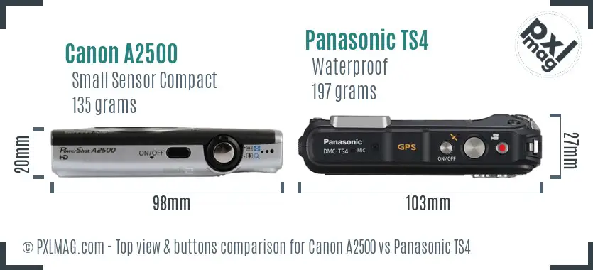 Canon A2500 vs Panasonic TS4 top view buttons comparison