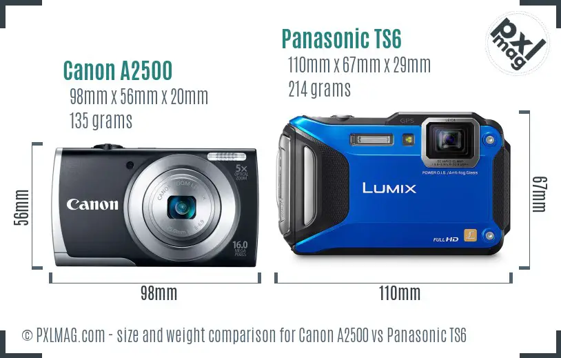 Canon A2500 vs Panasonic TS6 size comparison Canon A2500 vs Panasonic TS6 size comparison