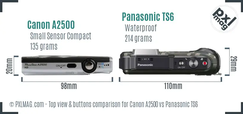 Canon A2500 vs Panasonic TS6 top view buttons comparison Canon A2500 vs Panasonic TS6 top view buttons comparison