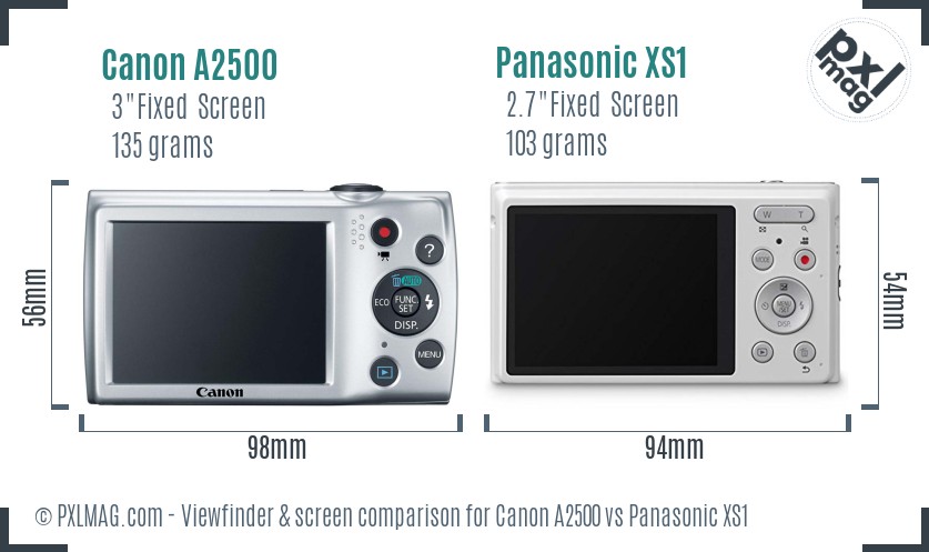 Canon A2500 vs Panasonic XS1 Screen and Viewfinder comparison