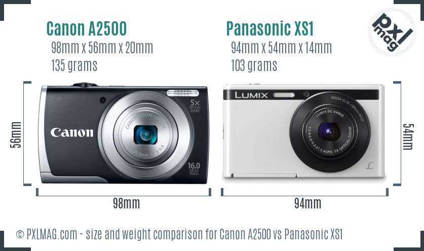 Canon A2500 vs Panasonic XS1 size comparison Canon A2500 vs Panasonic XS1 size comparison