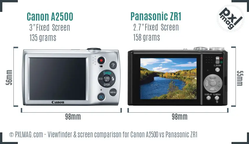 Canon A2500 vs Panasonic ZR1 Screen and Viewfinder comparison