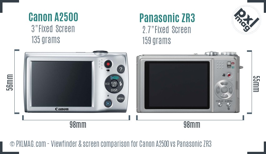 Canon A2500 vs Panasonic ZR3 Screen and Viewfinder comparison