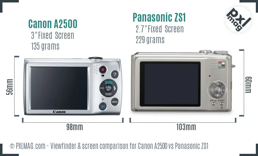 Canon A2500 vs Panasonic ZS1 Screen and Viewfinder comparison