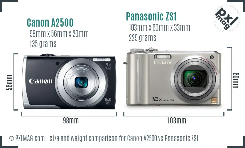 Canon A2500 vs Panasonic ZS1 size comparison