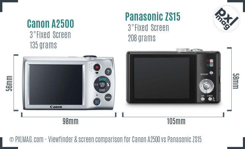 Canon A2500 vs Panasonic ZS15 Screen and Viewfinder comparison