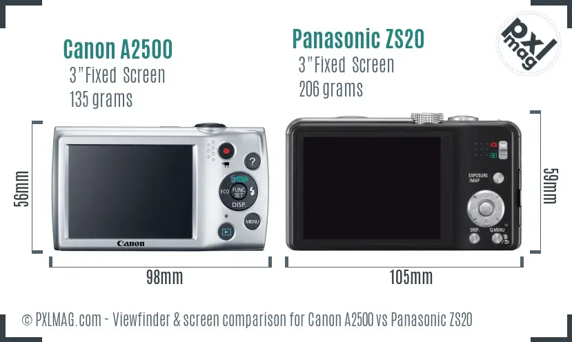 Canon A2500 vs Panasonic ZS20 Screen and Viewfinder comparison