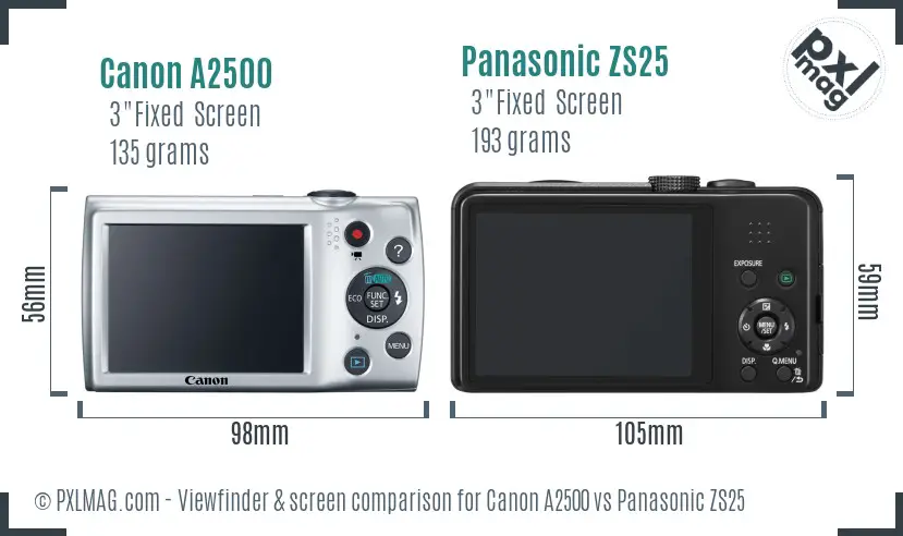 Canon A2500 vs Panasonic ZS25 Screen and Viewfinder comparison Canon A2500 vs Panasonic ZS25 Screen and Viewfinder comparison