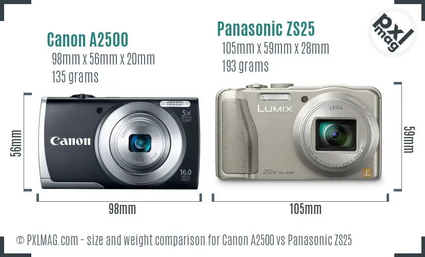 Canon A2500 vs Panasonic ZS25 size comparison Canon A2500 vs Panasonic ZS25 size comparison