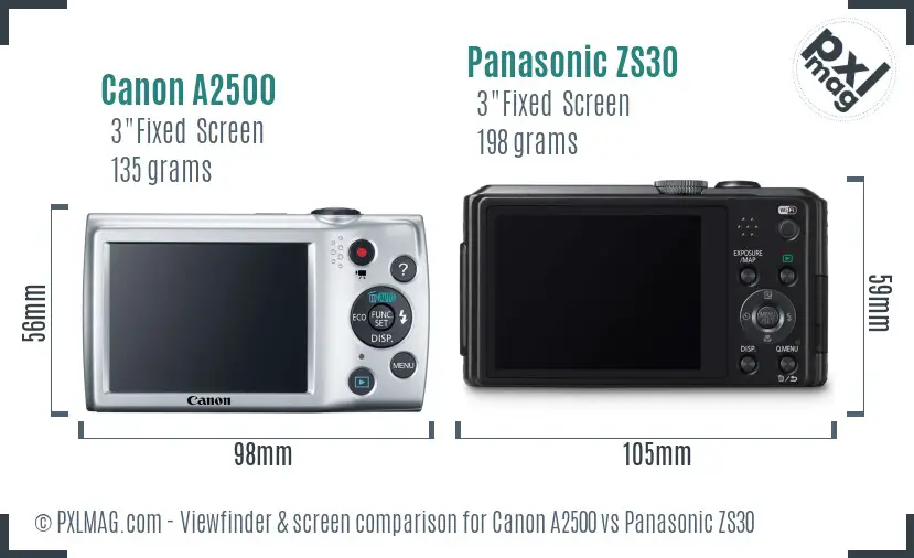 Canon A2500 vs Panasonic ZS30 Screen and Viewfinder comparison