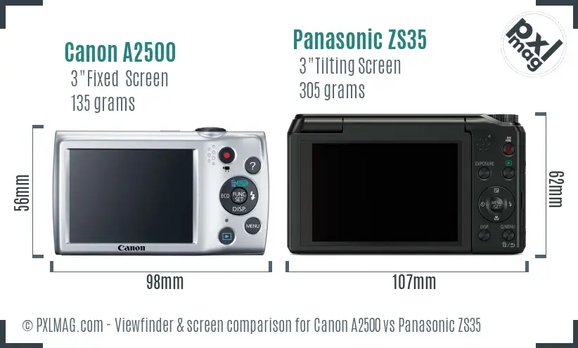 Canon A2500 vs Panasonic ZS35 Screen and Viewfinder comparison