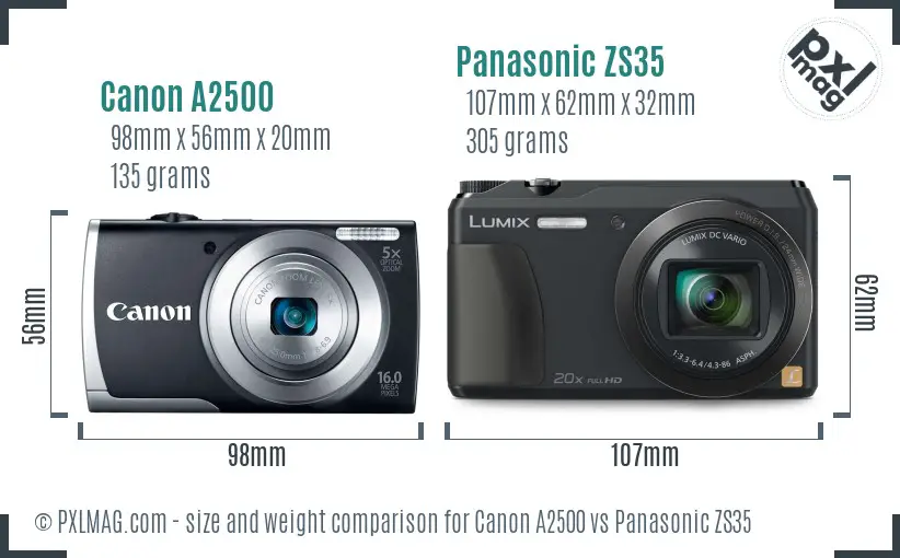 Canon A2500 vs Panasonic ZS35 size comparison