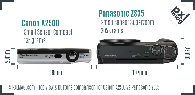 Canon A2500 vs Panasonic ZS35 top view buttons comparison