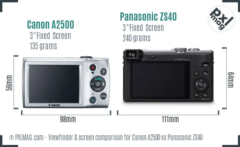 Canon A2500 vs Panasonic ZS40 Screen and Viewfinder comparison
