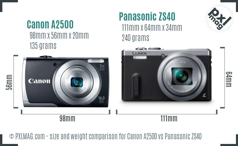 Canon A2500 vs Panasonic ZS40 size comparison